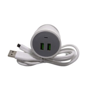 Blazify USB Mobile Fast Charger 3.4 Ampere 5.0 Voltage Dual USB 2.0 Female Socket Adapter White Color Round Input of 100-240 Voltage with USB Type C Cable 1