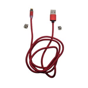 Blazify 3 in 1 Nylon Braided 1 M Magnetic Fast Charging Cable for Mobile Phones Red Color Micro USB, Type C, and Lightning Connector 1